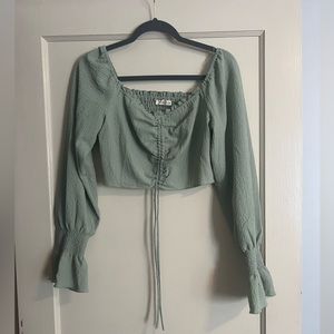 Green Long Sleeve Crop Top